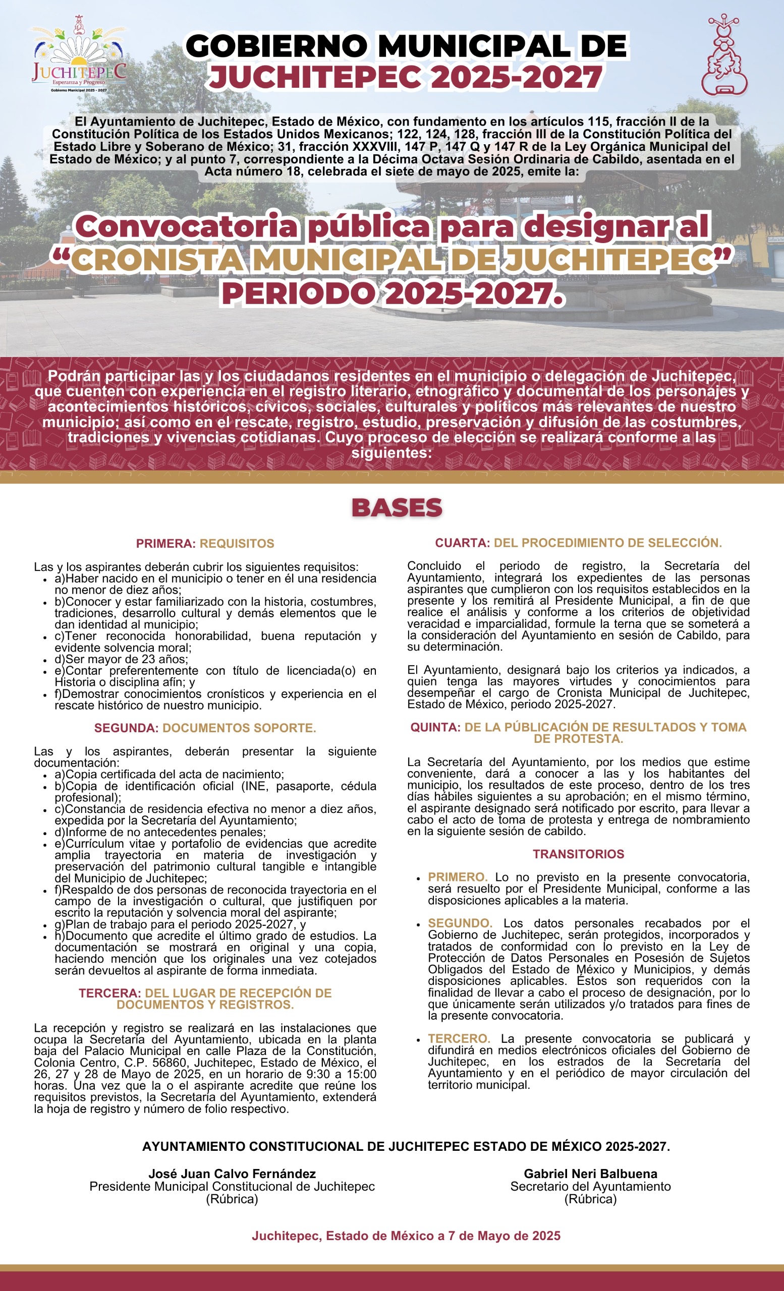 Convocatoria Para Designar al Cronista Municipal.